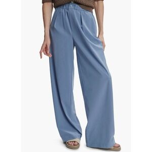 Varley Kayson Wide Leg Pant Pleated Women L Soft Stretch Woven Infinity Blue